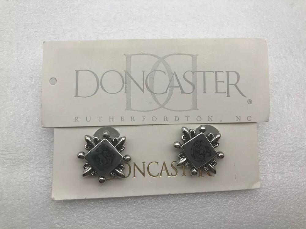 DONCASTER Victorian Square Ant-Silver CLIP ON EARRINGS New Never Used 1 Pair